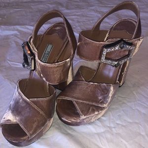 Pink Prada Velvet Platform Sandals